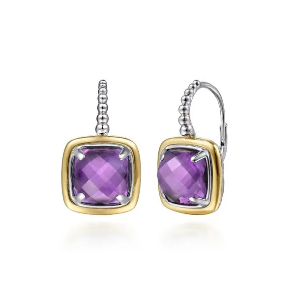 14K Yellow Gold and 925 Sterling Silver Bujukan Amethyst Leverback Earrings Koerbers Fine Jewelry Inc New Albany, IN