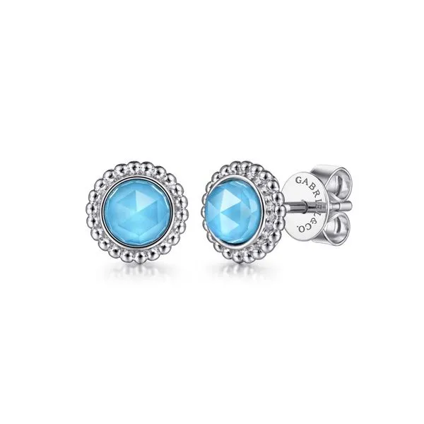 925 Sterling Silver Bujukan Round Rock Crystal and Turquoise Stud Earrings Koerbers Fine Jewelry Inc New Albany, IN