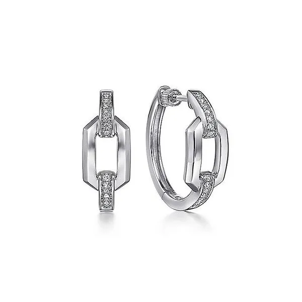 925 Sterling Silver White Sapphire Link Chain Hoop Earrings Koerbers Fine Jewelry Inc New Albany, IN