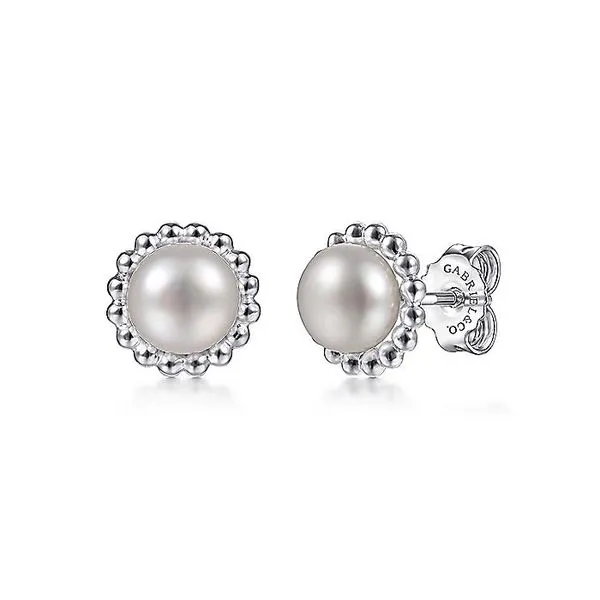925 Sterling Silver Plated Pearl with Beaded Frame Stud Earrings Koerbers Fine Jewelry Inc New Albany, IN