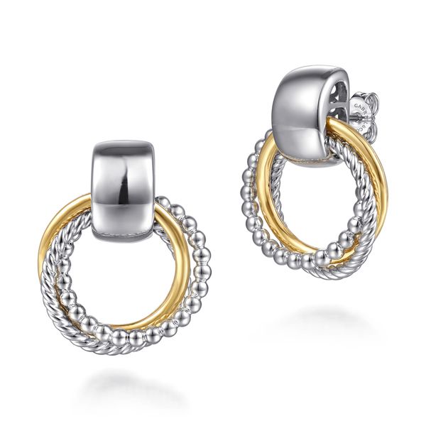14K Yellow Gold and 925 Sterling Silver Bujukan Interlocking Circle Door Knocker Stud Earrings Koerbers Fine Jewelry Inc New Albany, IN