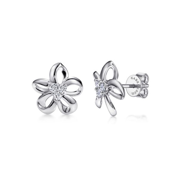 925 Sterling Silver White Sapphire Floral Stud Earrings Koerbers Fine Jewelry Inc New Albany, IN