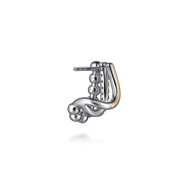 925 Sterling Silver and 14K Yellow Gold White Sapphire J Hoop Bujukan Earrings Image 2 Koerbers Fine Jewelry Inc New Albany, IN