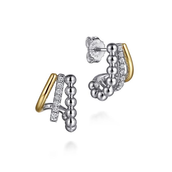 925 Sterling Silver and 14K Yellow Gold White Sapphire J Hoop Bujukan Earrings Koerbers Fine Jewelry Inc New Albany, IN