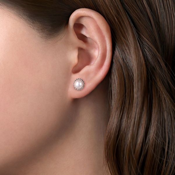 925 Sterling Silver Plated Pearl with Beaded Frame Stud Earrings Image 2 Koerbers Fine Jewelry Inc New Albany, IN