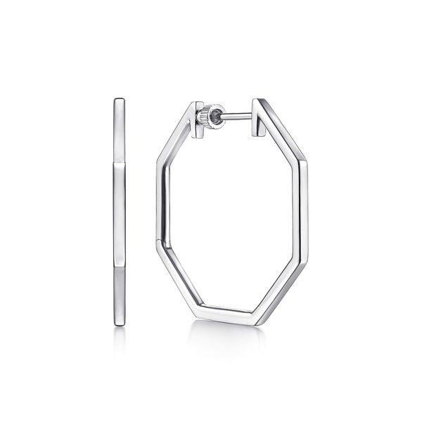 14K White Gold Geometric Classic Hoop Earrings Koerbers Fine Jewelry Inc New Albany, IN