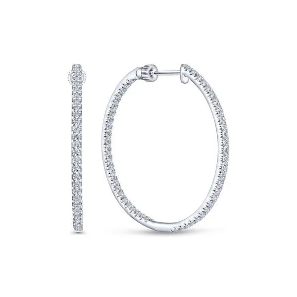 14K White Gold French Pave Round Inside Out Diamond Hoop Earrings Koerbers Fine Jewelry Inc New Albany, IN