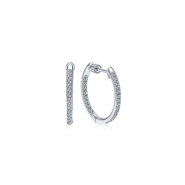 14K White Gold Micro pave Round Inside Out Diamond Hoop Earrings Koerbers Fine Jewelry Inc New Albany, IN