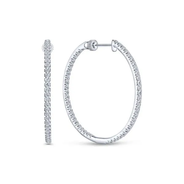 14K White Gold French Pave Round Inside Out Diamond Hoop Earrings Koerbers Fine Jewelry Inc New Albany, IN