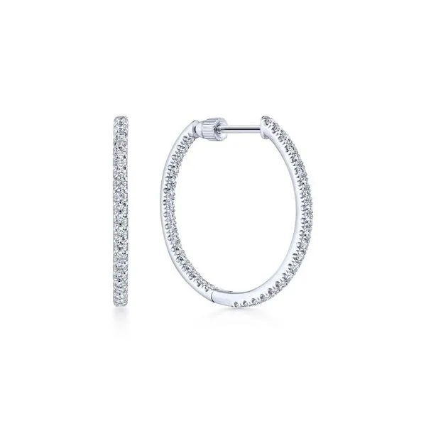 14K White Gold French Pave Round Inside Out Diamond Hoop Earrings Koerbers Fine Jewelry Inc New Albany, IN