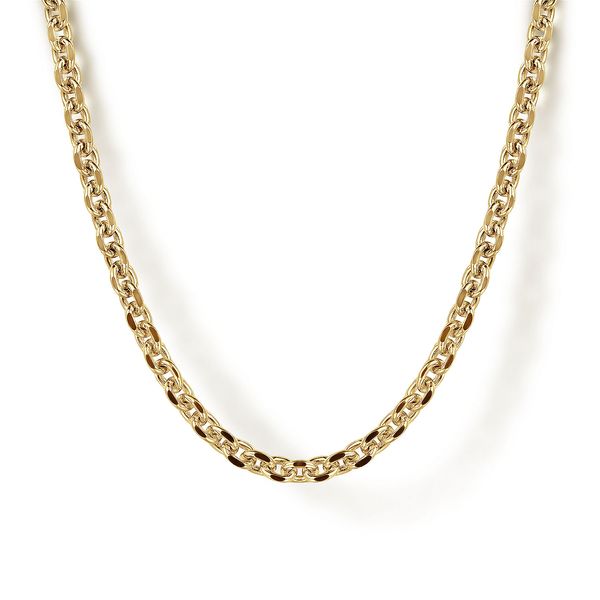 14K Yellow Gold Hollow Men's Link Chain Necklace 22