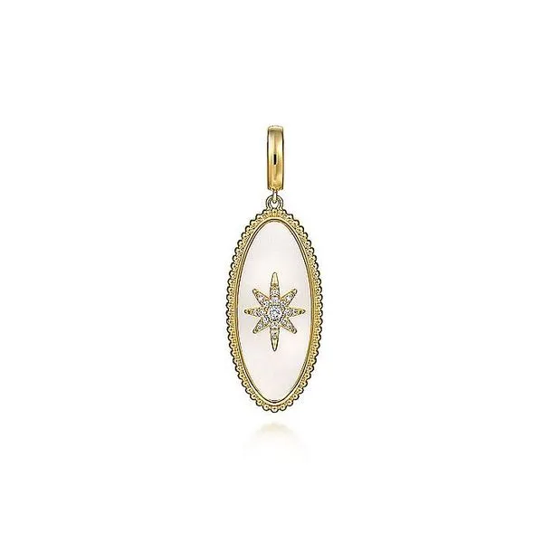 14K Yellow Gold Diamond and White Mother of Pearl Bujukan Oval Shape Medallion Pendant Koerbers Fine Jewelry Inc New Albany, IN