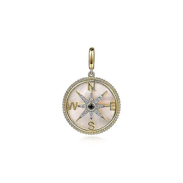 14K Yellow Gold Diamond & Blue Sapphire Compass Medallion Pendant Koerbers Fine Jewelry Inc New Albany, IN