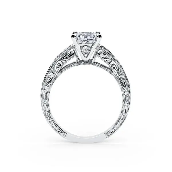 Estate 18K White Gold Kirk Kara Sapphire & Diamond Hand Engraved Wedding Set Image 3 Koerbers Fine Jewelry Inc New Albany, IN