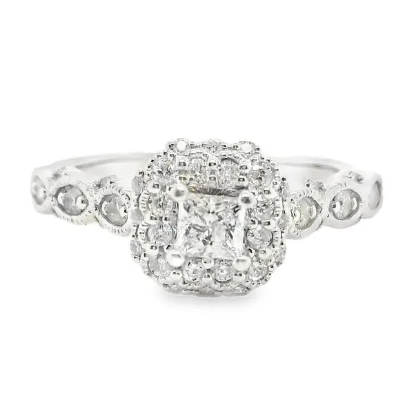 Estate 14K White Gold Vintage Style Halo Engagement Ring Koerbers Fine Jewelry Inc New Albany, IN