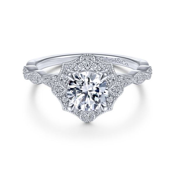 14K White Gold Art Deco Halo Diamond Engagement Ring Koerbers Fine Jewelry Inc New Albany, IN