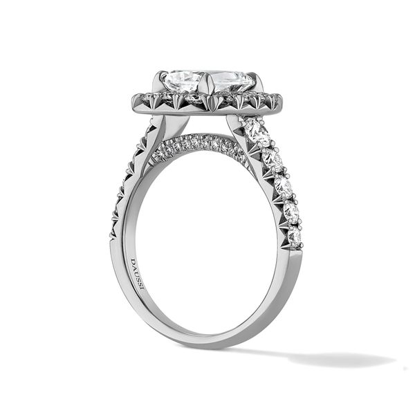 Estate 18K White Gold Large Graduated Shank Halo Engagement Ring By Henry Daussi Image 2 Koerbers Fine Jewelry Inc New Albany, IN