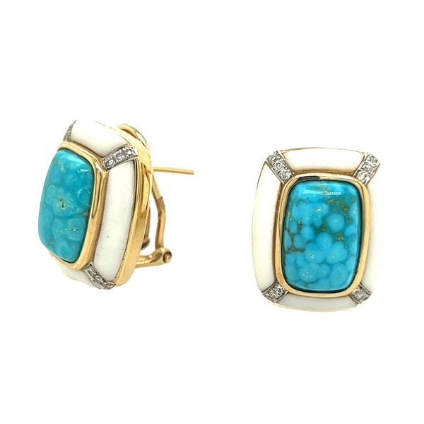 Estate 14K Yellow Gold Turquoise and Diamond Earrings Koerbers Fine Jewelry Inc New Albany, IN