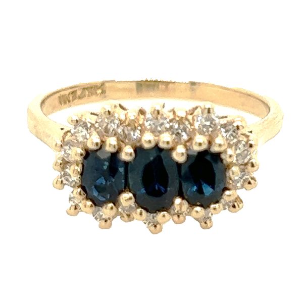 Estate 14K Yellow Gold Three Stone Sapphire and Diamond Fashion Ring Koerbers Fine Jewelry Inc New Albany, IN
