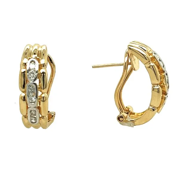 Estate 14K Yellow Gold Omega Back Diamond Earrings Image 2 Koerbers Fine Jewelry Inc New Albany, IN