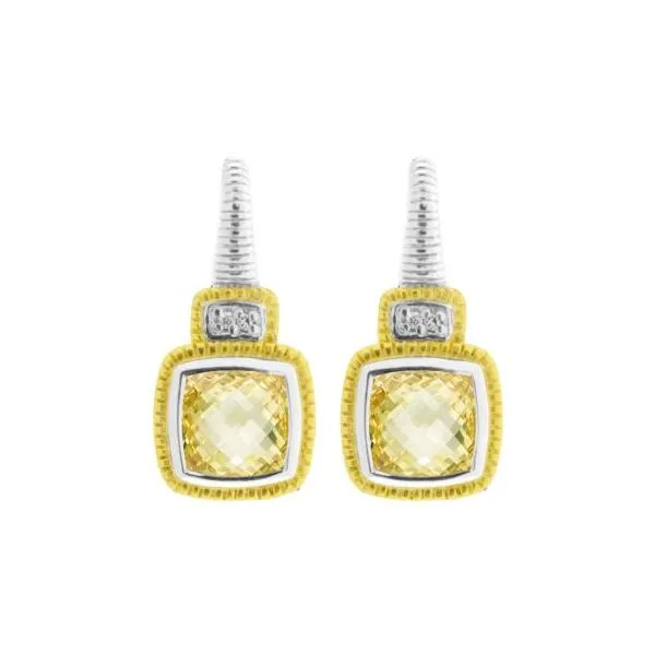 Estate 18K Yellow Gold & Sterling Silver Cushion Canary Crystal Earrings Koerbers Fine Jewelry Inc New Albany, IN