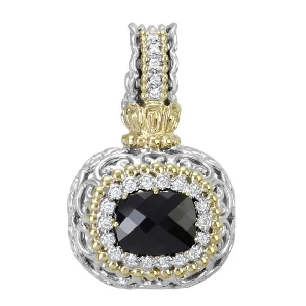 Estate Sterling Silver and 14K Yellow Gold Black Onyx and Diamond Enhancer Koerbers Fine Jewelry Inc New Albany, IN