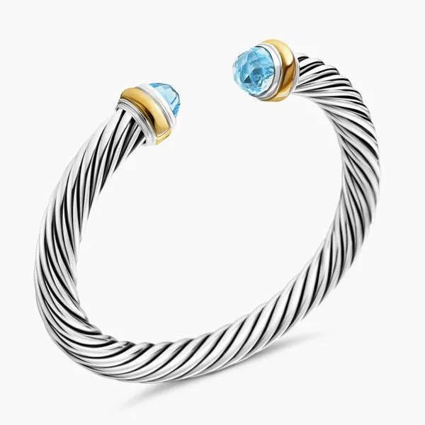 Estate 18K Sterling Silver and Yellow Gold Classic Cable Blue Topaz Bracelet Image 2 Koerbers Fine Jewelry Inc New Albany, IN
