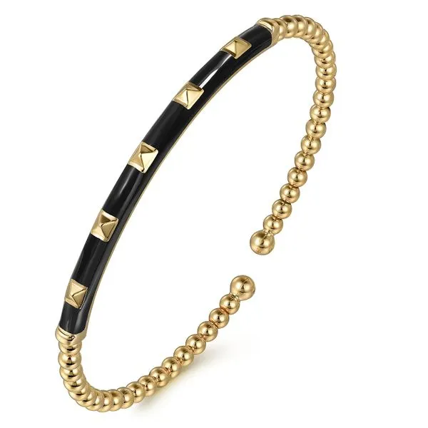 Estate 14K Yellow Gold Bujukan Beads and Pyramid Split Bangle with Black Enamel Image 2 Koerbers Fine Jewelry Inc New Albany, IN