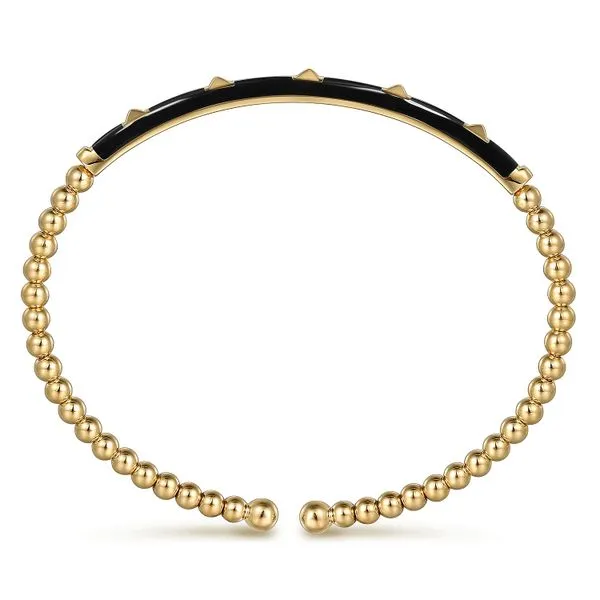 Estate 14K Yellow Gold Bujukan Beads and Pyramid Split Bangle with Black Enamel Image 3 Koerbers Fine Jewelry Inc New Albany, IN