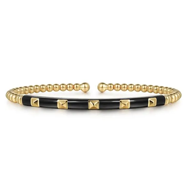 Estate 14K Yellow Gold Bujukan Beads and Pyramid Split Bangle with Black Enamel Koerbers Fine Jewelry Inc New Albany, IN