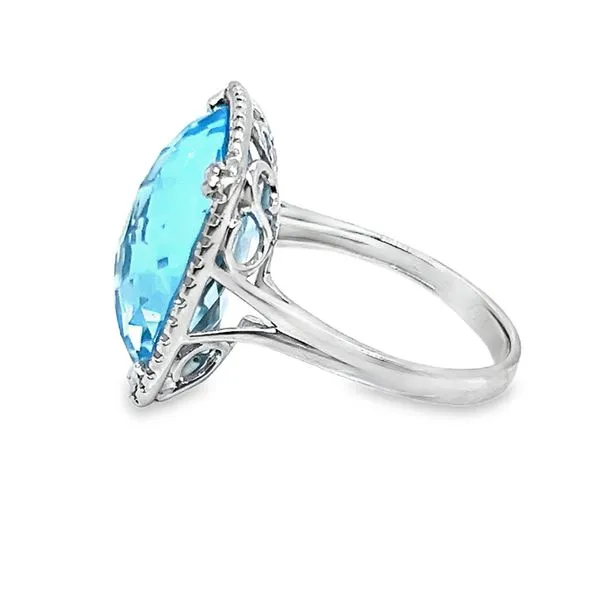 Estate 14K White Gold Large Cushion Blue Topaz With Diamond Halo Fashion Ring Image 2 Koerbers Fine Jewelry Inc New Albany, IN