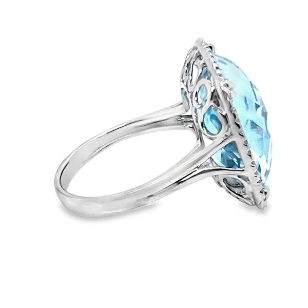 Estate 14K White Gold Large Cushion Blue Topaz With Diamond Halo Fashion Ring Image 4 Koerbers Fine Jewelry Inc New Albany, IN