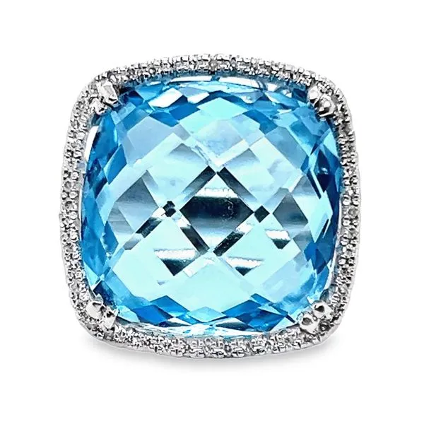 Estate 14K White Gold Large Cushion Blue Topaz With Diamond Halo Fashion Ring Koerbers Fine Jewelry Inc New Albany, IN