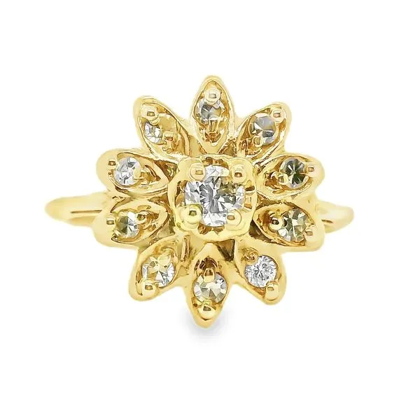 Estate 14K Yellow Gold Small Diamond Vintage Flower Cluster Fashion Ring Koerbers Fine Jewelry Inc New Albany, IN