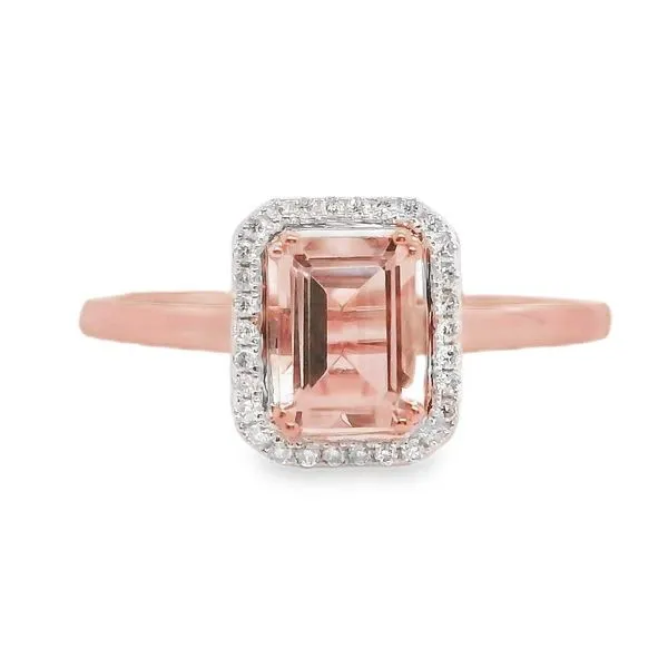 14K Rose Gold Cocktail Ring with Emerald Cut Morganite Gemstone Koerbers Fine Jewelry Inc New Albany, IN