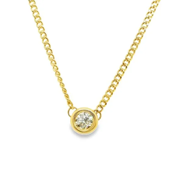 Estate 14K Yellow Gold Bezel Set Diamond on a Cuban Chain Koerbers Fine Jewelry Inc New Albany, IN