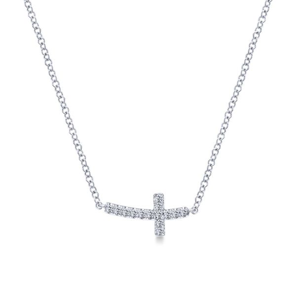 Estate 14K White Gold Sideways Curved Diamond Cross Necklace Koerbers Fine Jewelry Inc New Albany, IN