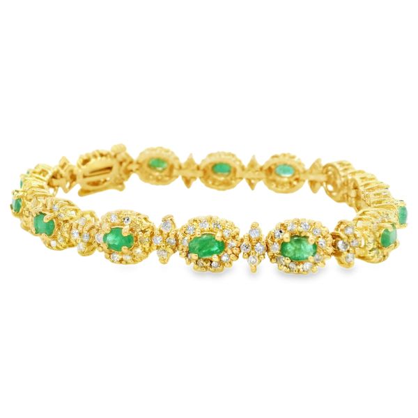 Estate 14K Yellow Gold Emerald and Diamond Cluster Bracelet Koerbers Fine Jewelry Inc New Albany, IN
