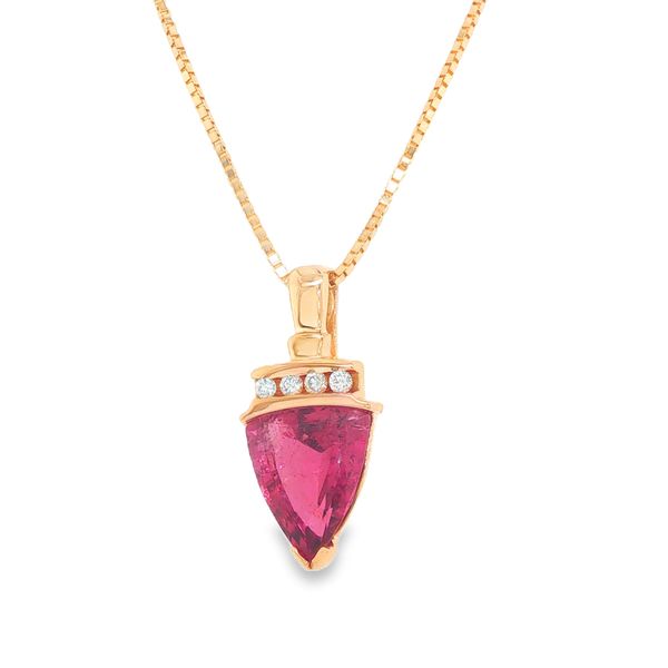 Estate 14K Yellow Gold Natural Pink Tourmaline And Diamond Pendant Koerbers Fine Jewelry Inc New Albany, IN
