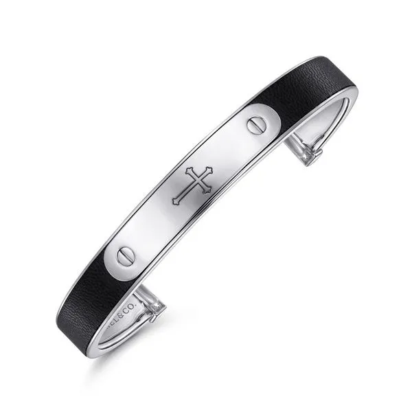 Sterling Silver and Leather Open Cross ID Bracelet Image 2 Koerbers Fine Jewelry Inc New Albany, IN