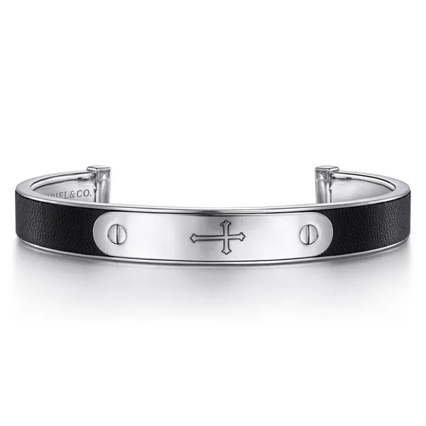 Sterling Silver and Leather Open Cross ID Bracelet Koerbers Fine Jewelry Inc New Albany, IN
