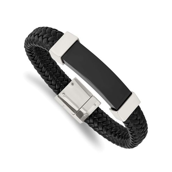 Stainless Steel Polished Black IP-Plated With Black Leather Bracelet Koerbers Fine Jewelry Inc New Albany, IN