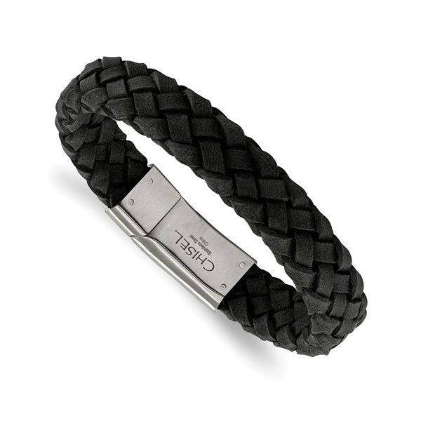 Stainless Steel Brushed Black Leather Bracelet Koerbers Fine Jewelry Inc New Albany, IN