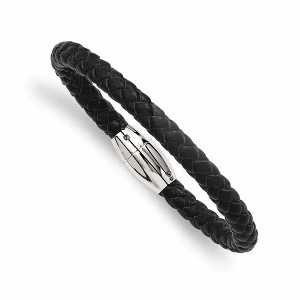 Stainless Steel Black Leather Bracelet Koerbers Fine Jewelry Inc New Albany, IN