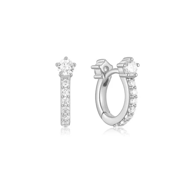 Silver Sparkling Pavé Huggie Hoop Earrings Koerbers Fine Jewelry Inc New Albany, IN