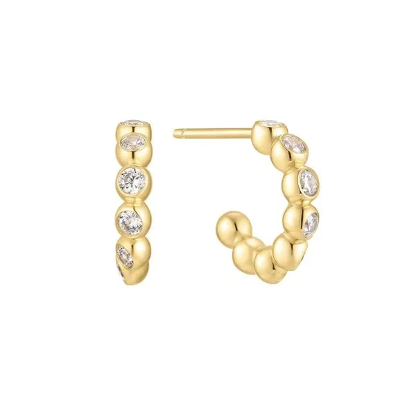 Gold Bezel Beaded Huggie Hoop Earrings Koerbers Fine Jewelry Inc New Albany, IN