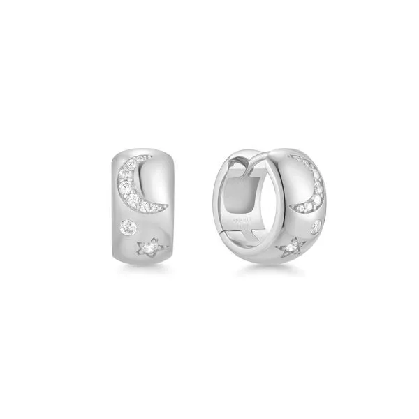 Silver Celestial Chunky Huggie Hoop Earrings Koerbers Fine Jewelry Inc New Albany, IN