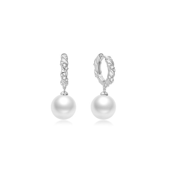 Silver Shell Pearl Dangling Twisted Huggie Hoop Earrings Koerbers Fine Jewelry Inc New Albany, IN