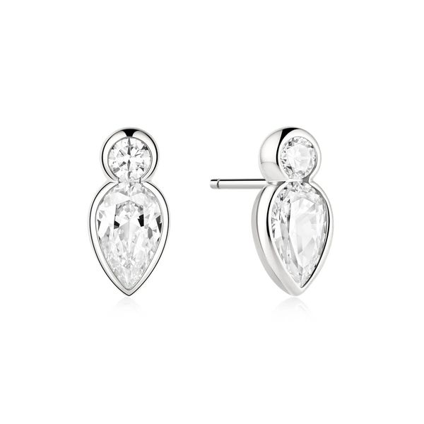 Silver Bezel Inverted Teardrop & Round Stud Earrings Koerbers Fine Jewelry Inc New Albany, IN