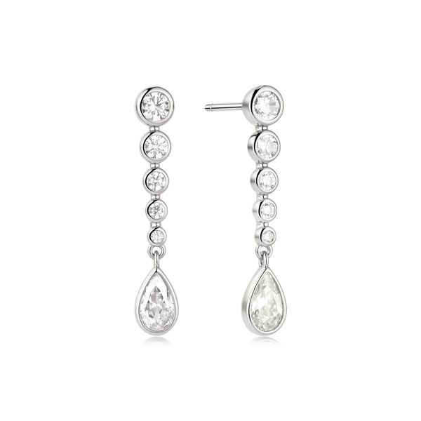 Silver Graduated Bezel Round & Teardrop Dangle Stud Earrings Koerbers Fine Jewelry Inc New Albany, IN